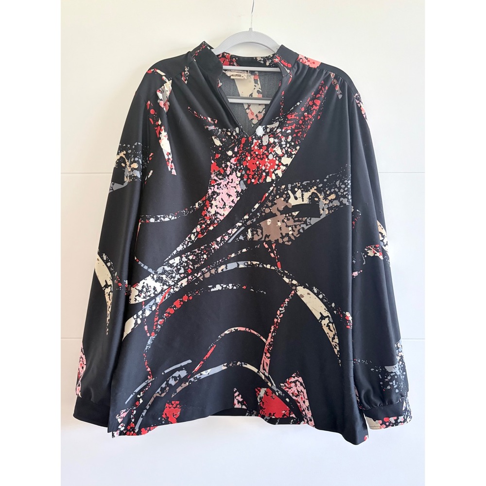 Vintage Patrician Abstract Splatter Blouse Mock Neck ILGWU Union Artsy Quirky